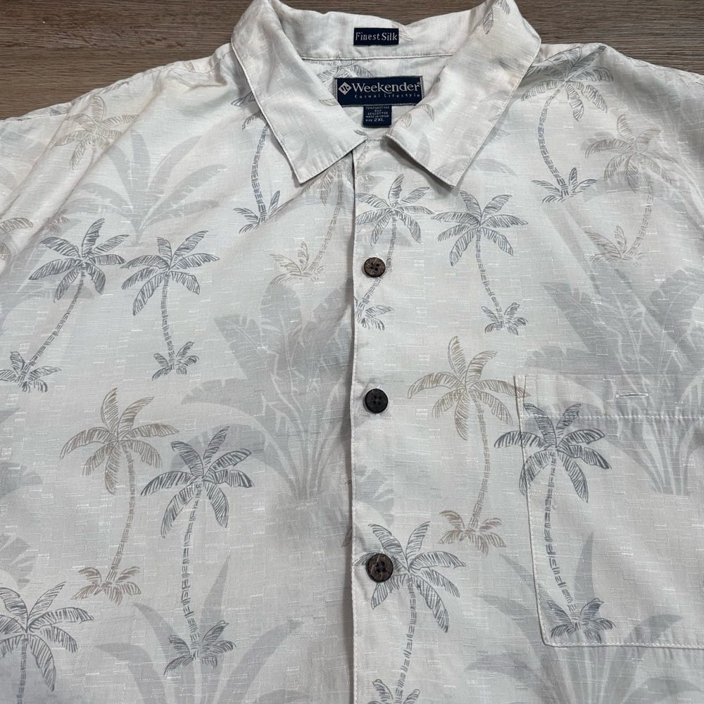 Weekender Mens Size 2XL Hawaiian Silk Cotton Beige Short Sleeve Button Shirt